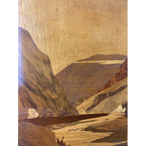 357 - Large Inlaid Marquetry Moutain and Valley Scene - 85 x 58cn