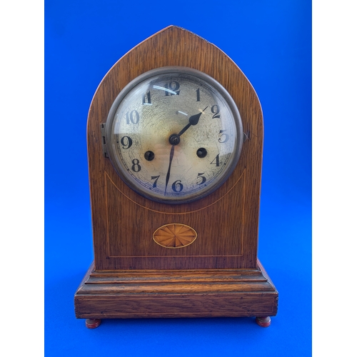 492 - Inlaid Marquetry Mantle Clock With Key