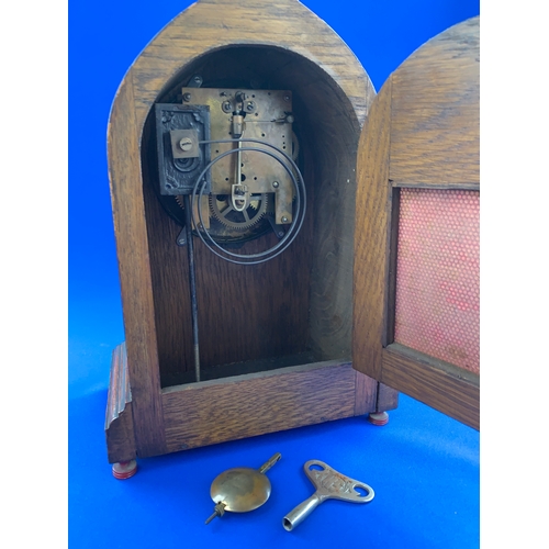 492 - Inlaid Marquetry Mantle Clock With Key