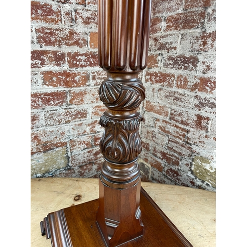 524 - Vintage Solid Wood Torchere With Octagonal Top, Carved Column & Stepped, Footed Base.