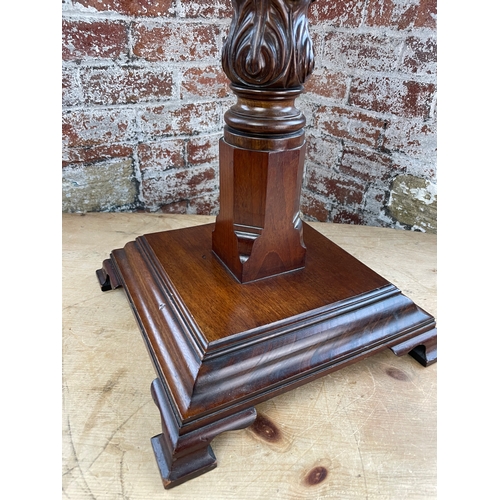 524 - Vintage Solid Wood Torchere With Octagonal Top, Carved Column & Stepped, Footed Base.