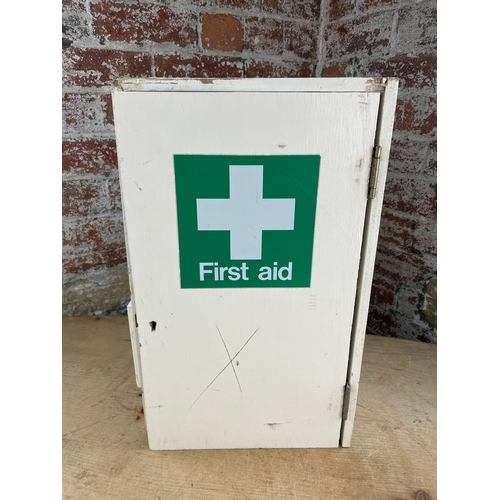 128 - Vintage Wooden First Aid Cabinet & Contents