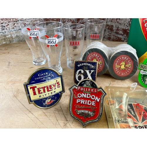 129 - Group Of Vintage & Collectable Breweriana Items. Inc. Fonts & Clips, Beer Mats & LCL Tray