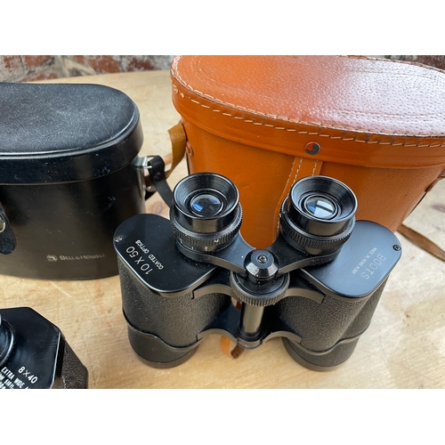 135 - Three Sets Of Vintage Binoculars Inc. Bell & Howell, Super Zenith & Boots