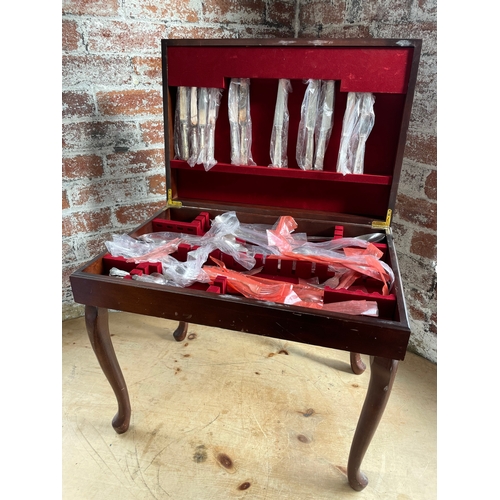 522 - Cutlery Canteen On Queen Anne Style Legs With Part Set Of Plated Viners Cutlery