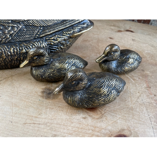 122 - Large Brass Duck & Ducklings