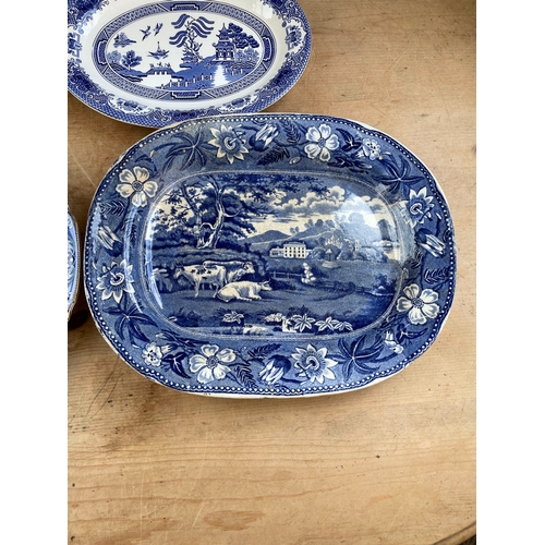 287 - Antique & Vintage Plates. Blue & White, Willow Pattern Etc.