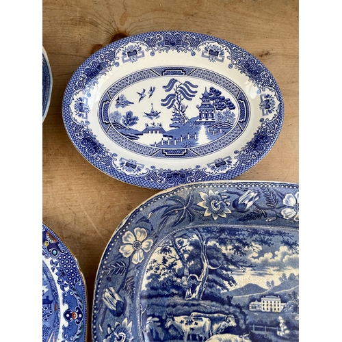 287 - Antique & Vintage Plates. Blue & White, Willow Pattern Etc.