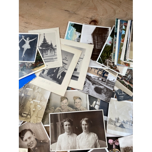 100 - Collection Of Vintage & Antique Unsorted Postcards & Photographs, Some Military.