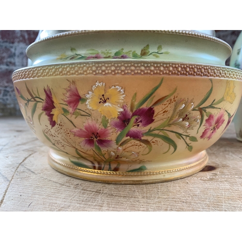 293 - Large Vintage Carlton Ware Metal Rimmed Bowl with Similar Vases