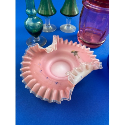 270 - Group Of Victorian & Vintage Glass Inc. Cranberry & Bristol Blue