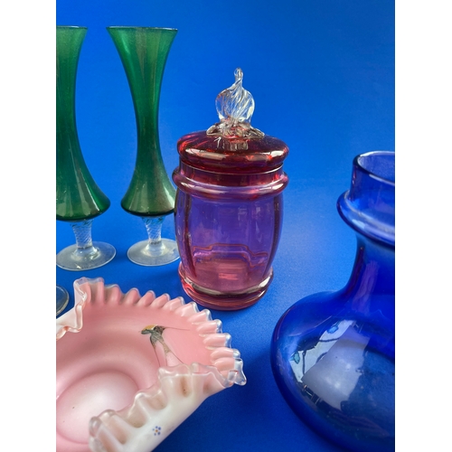 270 - Group Of Victorian & Vintage Glass Inc. Cranberry & Bristol Blue