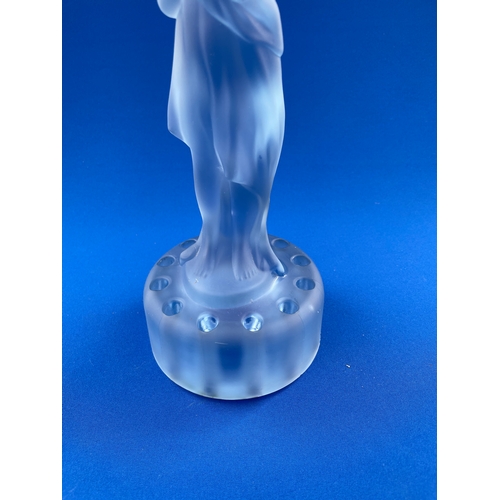 53 - Large Art Deco Frosted Blue Glass Flower Frog Standing Over 12