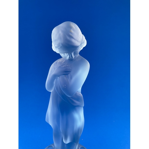 53 - Large Art Deco Frosted Blue Glass Flower Frog Standing Over 12