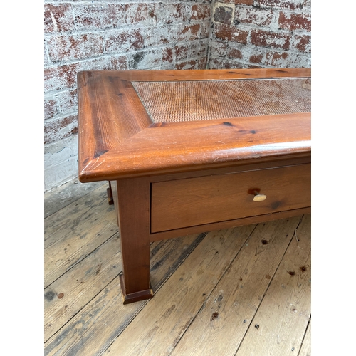 515 - Two Drawer Pine Coffee Table With Rattan Insert Top