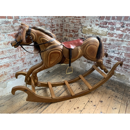 327 - Vintage Solid Wood Rocking Horse Featuring Leather Tack/Saddle and Horse Hair Mane and Tail - 145cm ... 