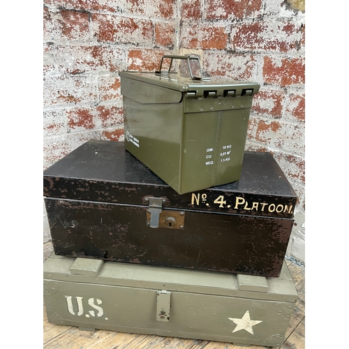 93 - 3 Ammo Boxes, 2 Metal & ! Painted Wood.