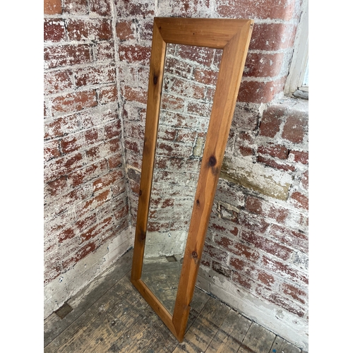 511 - Long Pine Framed Mirror With Bevelled Edge