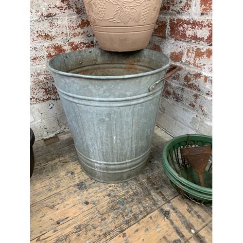 463 - Collection of Various Plant Pots inc. Galvanized and Large 'Dustbin' type Plant Pot