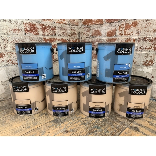 469 - Five Tubs of Unopened One Coat Emulsion Paint - Skye Blue and Tramisu