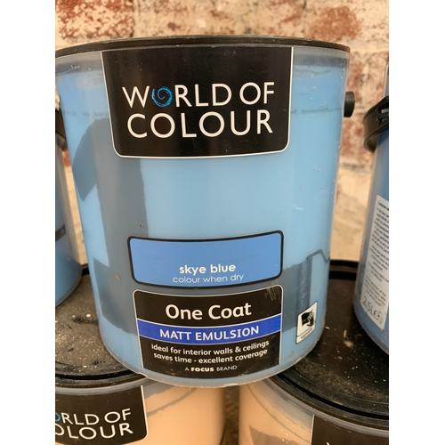 469 - Five Tubs of Unopened One Coat Emulsion Paint - Skye Blue and Tramisu