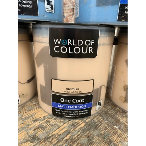 469 - Five Tubs of Unopened One Coat Emulsion Paint - Skye Blue and Tramisu