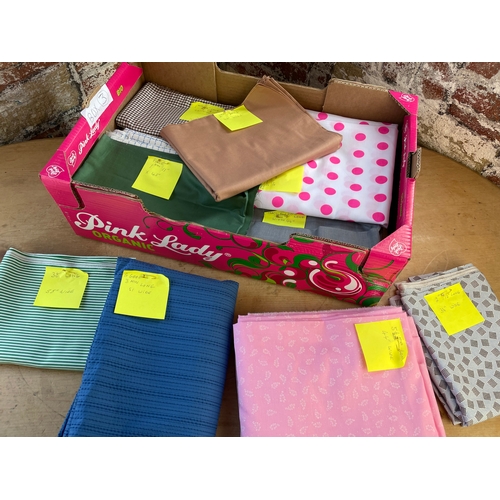 466 - Assorted Beautioful Cotton Material. Most Are Good Lengths, All Have Sizes Pinned On.