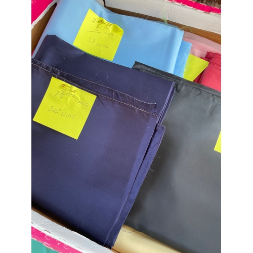 467 - Assorted Lining Material. Lots Of Colours. Most Are Good Lengths, All Have Sizes Pinned On.