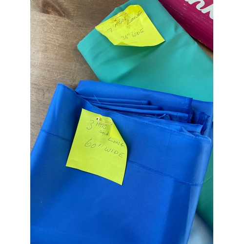 467 - Assorted Lining Material. Lots Of Colours. Most Are Good Lengths, All Have Sizes Pinned On.