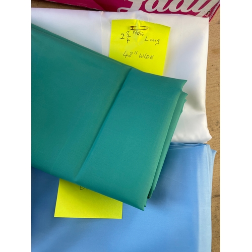 467 - Assorted Lining Material. Lots Of Colours. Most Are Good Lengths, All Have Sizes Pinned On.
