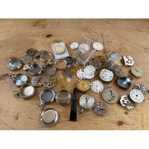 62 - Box Of Pocket Watch Parts & Spares Inc. Cases & Movements