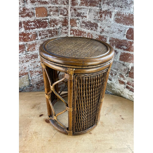 528 - Mid Century Boho Bamboo & Wicker Side Table