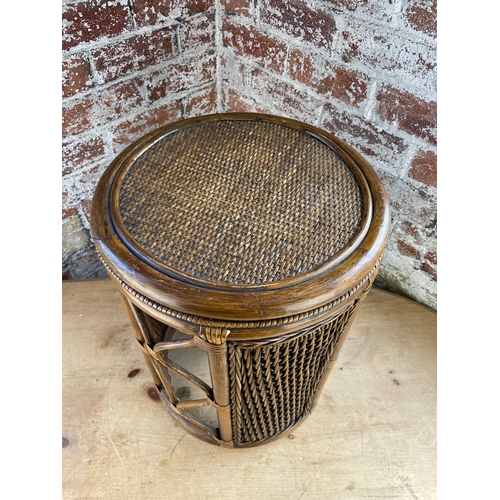 528 - Mid Century Boho Bamboo & Wicker Side Table