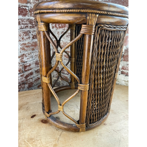 528 - Mid Century Boho Bamboo & Wicker Side Table