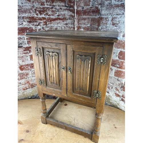 529 - Old Charm Solid Wood Small Side Table With Cupboard