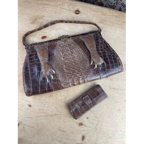 464 - Vintage Crocodile Leather Handbag & Purse.