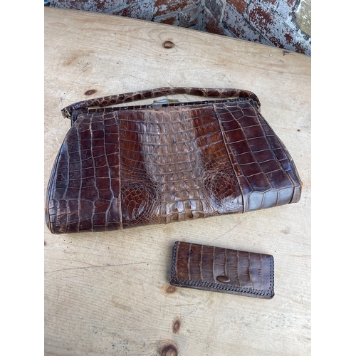 464 - Vintage Crocodile Leather Handbag & Purse.