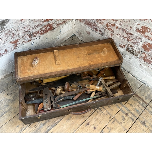 445 - Vintage Wooden Tool Chest & Contents