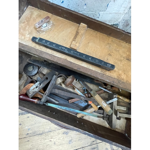445 - Vintage Wooden Tool Chest & Contents