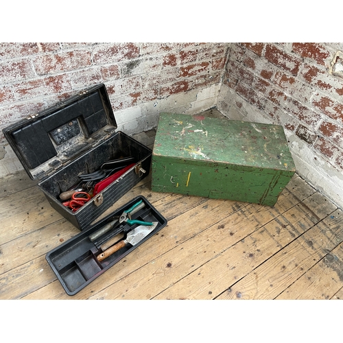 446 - Vintage Wooden Tool Chest With Contents & Plastic Tool Chest With Contents