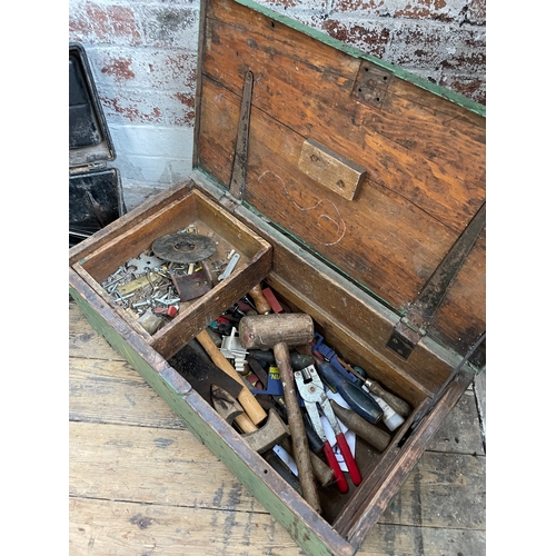 446 - Vintage Wooden Tool Chest With Contents & Plastic Tool Chest With Contents