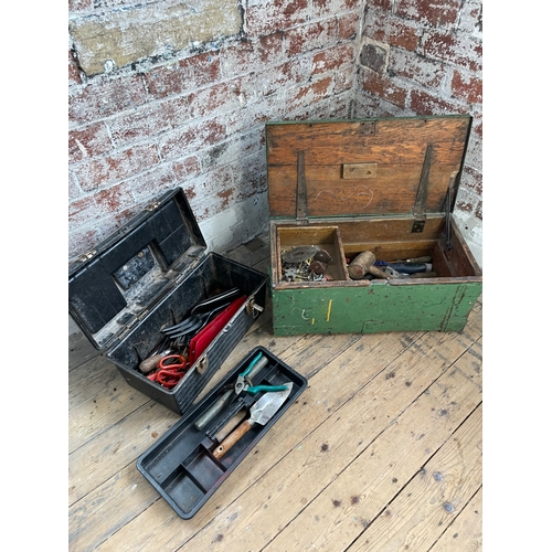446 - Vintage Wooden Tool Chest With Contents & Plastic Tool Chest With Contents