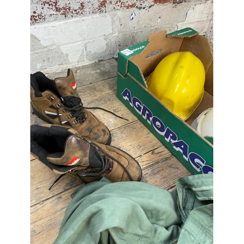 442 - Work Boots Safety Hats & Overalls