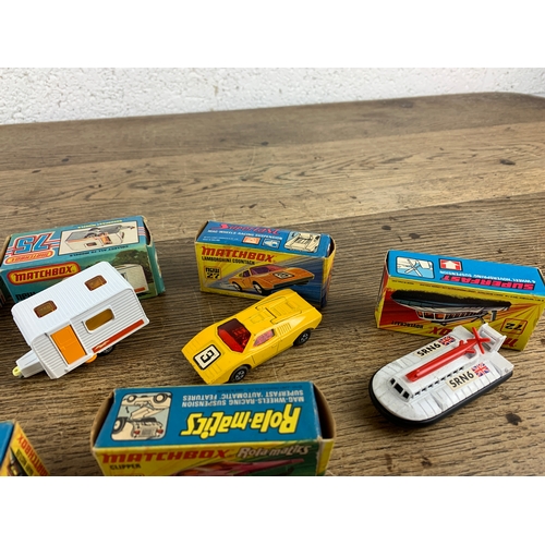 21 - Eight Boxed Matchbox Superfast, and Rola-Matics Cars, Caravans, Rod Roller and Helicopter