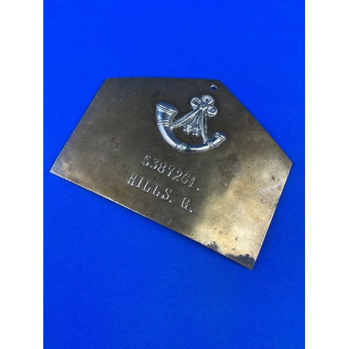 WW1 World War One Military Bed Plaque, Brass Foot Plate