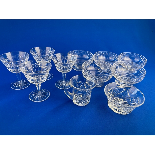 351 - Quality Cut Glass Items Inc. 4 Sherry Glasses, Sugar Bowl & Cream, 5 Trifle Dishes