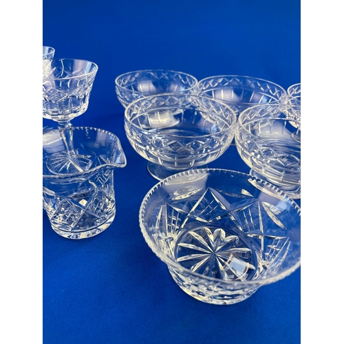 351 - Quality Cut Glass Items Inc. 4 Sherry Glasses, Sugar Bowl & Cream, 5 Trifle Dishes