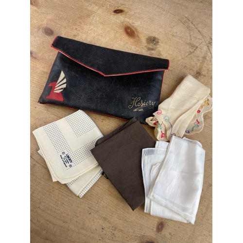 121 - Leather Hosiery Purse With Silk Handkerchiefs Inc. Liberty Of London.