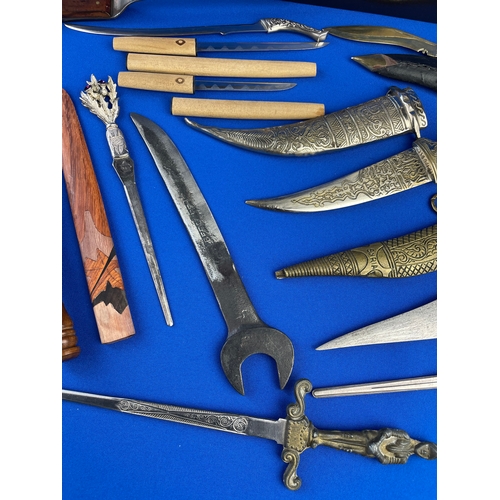 44 - Collection Of Letter Openers, Daggers & Miniature Swords.