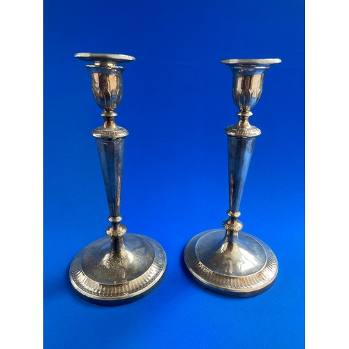 125 - Pair Of Antique Silver On Copper 11inch Candle Sticks